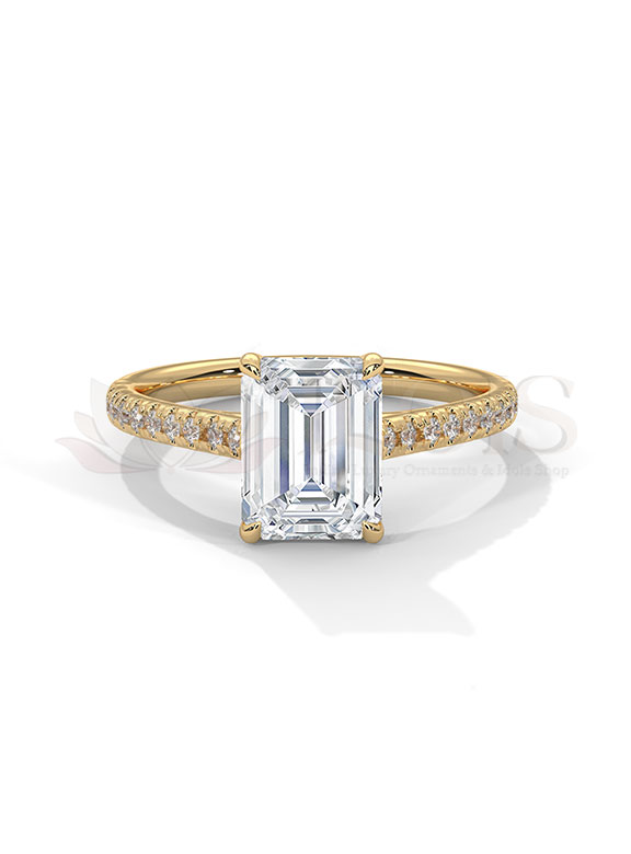 Timeless Emerald Cut Pave Solitaire Diamond Engagement Ring